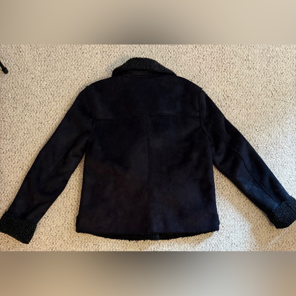 American Eagle Outfitters Faux Suede & Faux Shearling Charcoal Moto Jacket Sz S - Picture 10 of 12